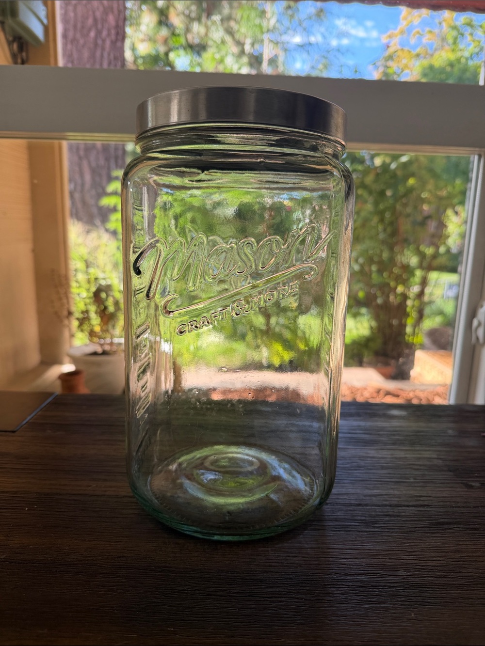 Clear Glass Storage Jar  Mason  Silver Lid - Large  159 oz / 4.7